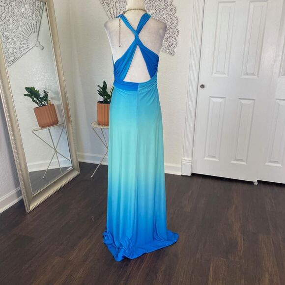 XOXO Early 2000's Mermaid Teal Blue Color Gradient Maxi Prom Dress S Made in USA - Picture 5 of 7